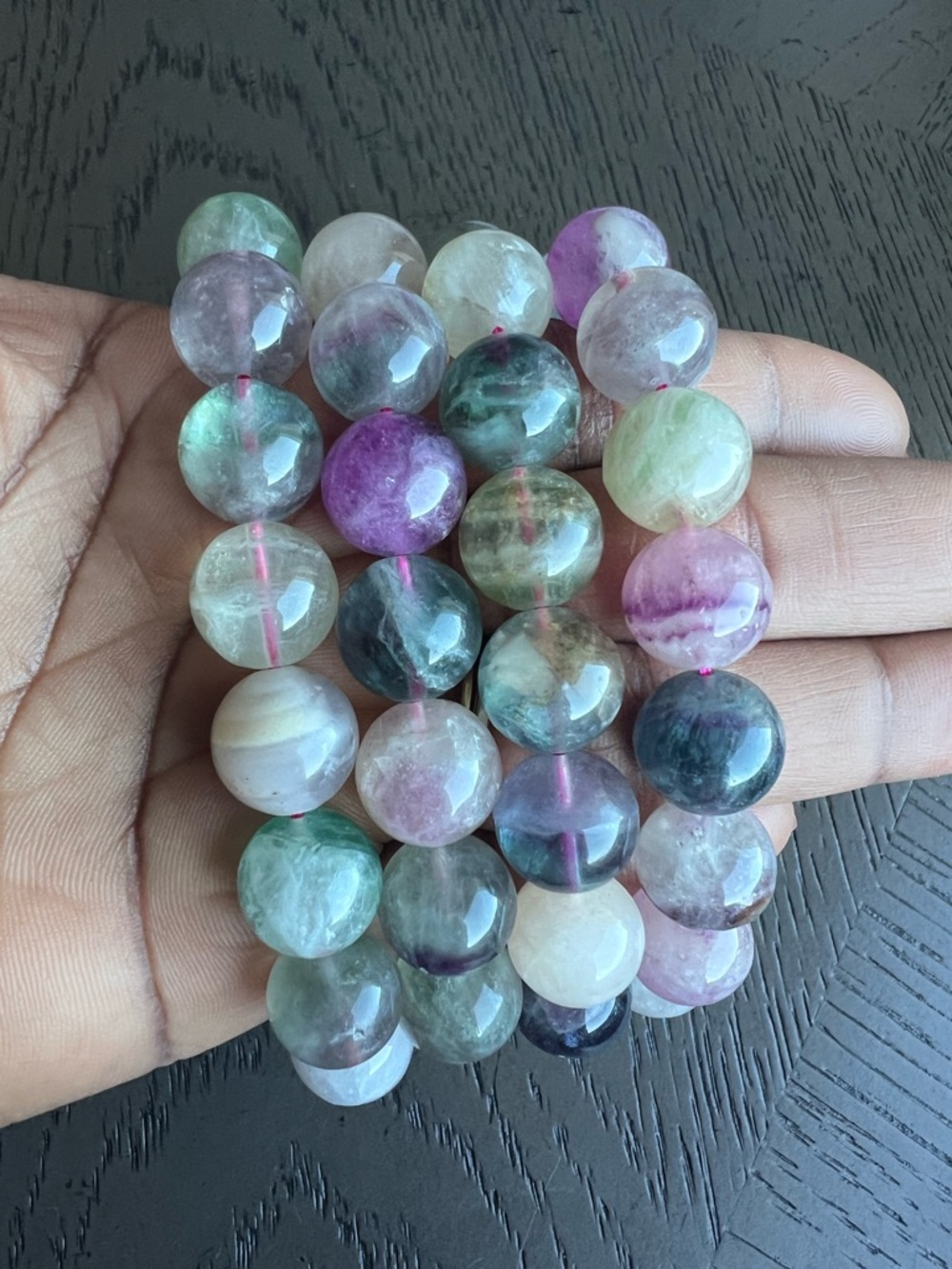 ( ONE ) Colorful Fluorite bracelet 13mm SIZE 6.75’ - Picture 3 of 6